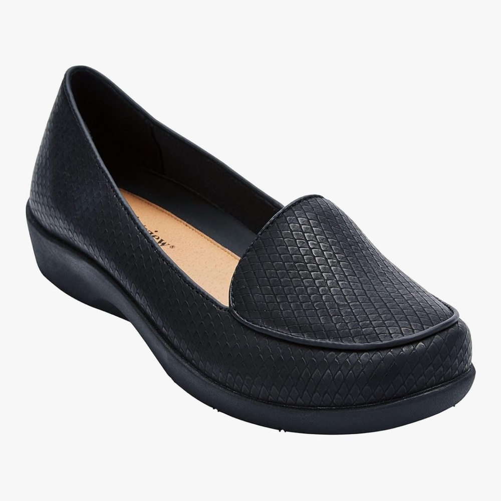 Comfortview Black Flats Perforated Slip-On Loafers